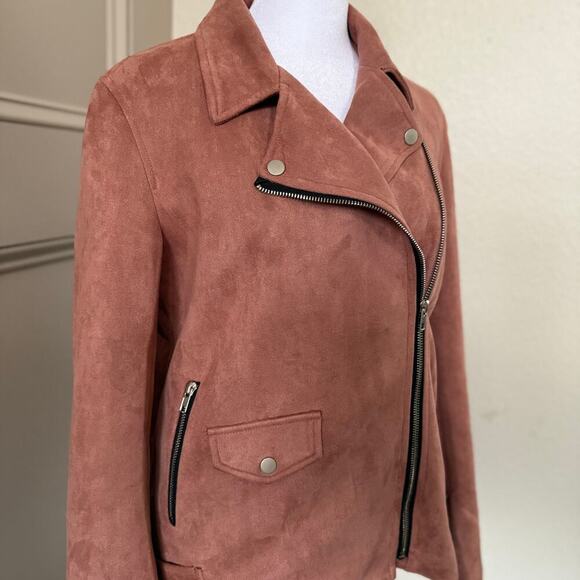 Missguided Faux-suede Moto Biker Jacket Size 6 Dusty Pink - Picture 2 of 9